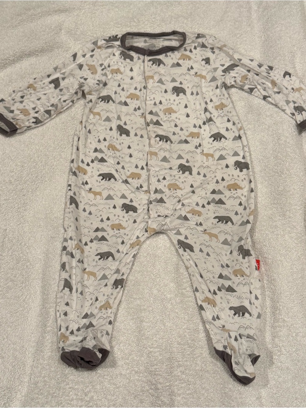Magnetic Me Cream Footed Sleeper Footie Gray Tan Animal Print Unisex Modal 3-6m